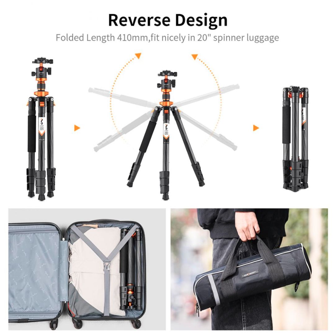 K&F Concept Portable Travel Carbon Fiber 2u1 Tripod KF09.109 - 5